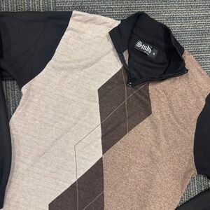Studio By Omeoa XL Sweater Quarter Zip‎ Argyle Black Beige Brown Pullover